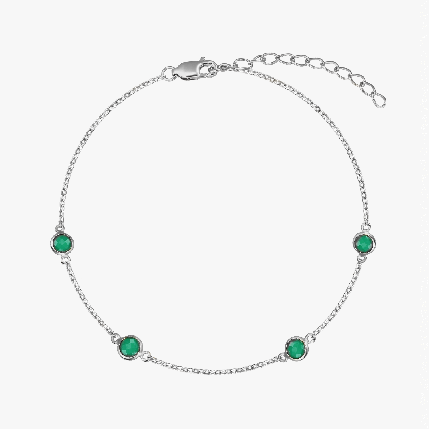 Bracelet en argent Birthstone Mai - Onyx Vert - Indira