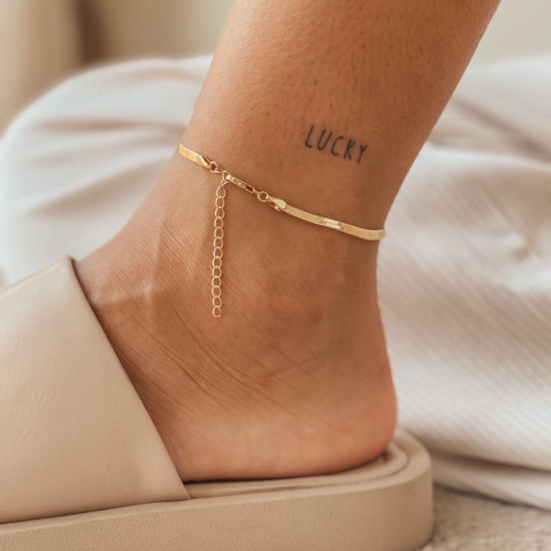 Bracelet de cheville en argent Golden Herringbone - Indira