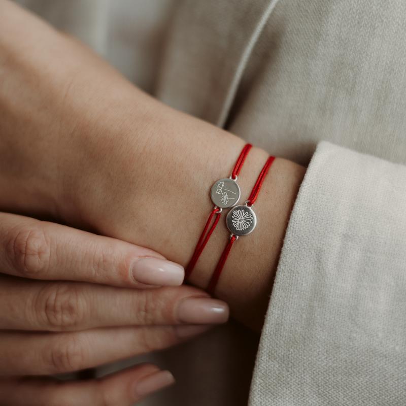 Bracelet en corde d'argent Silver BirthFlower - Rose de Juin - Indira