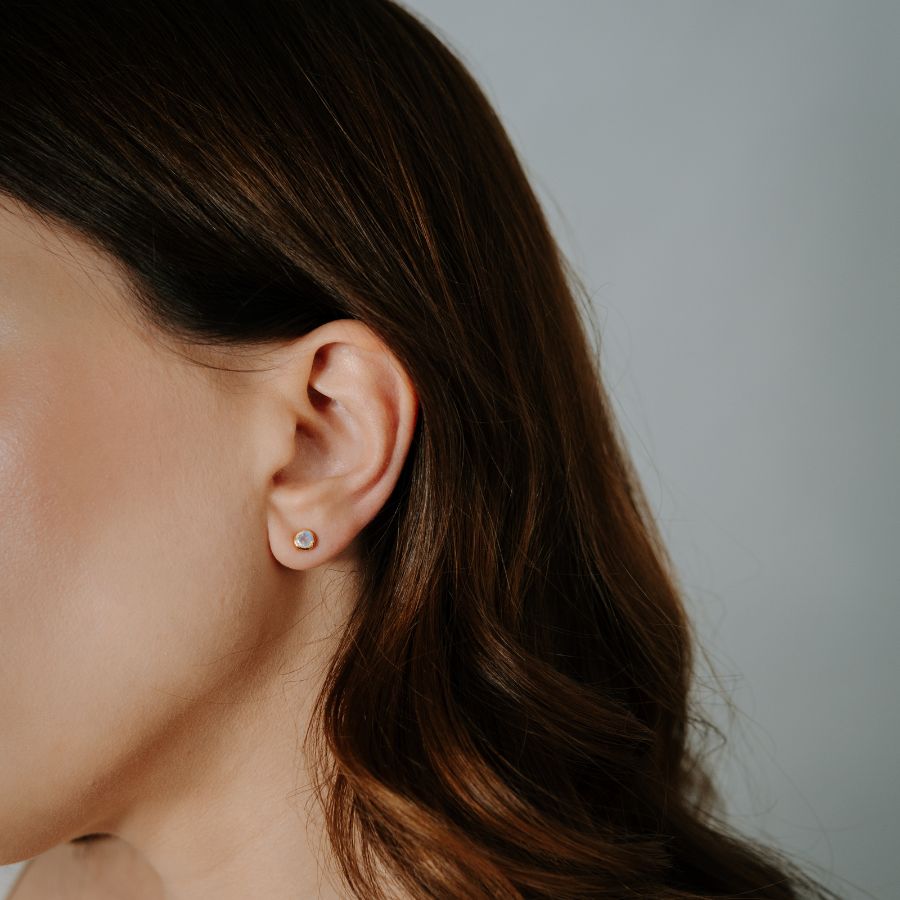 Boucles d'oreilles en argent Birthstone Golden June - Pierre de Lune - Indira