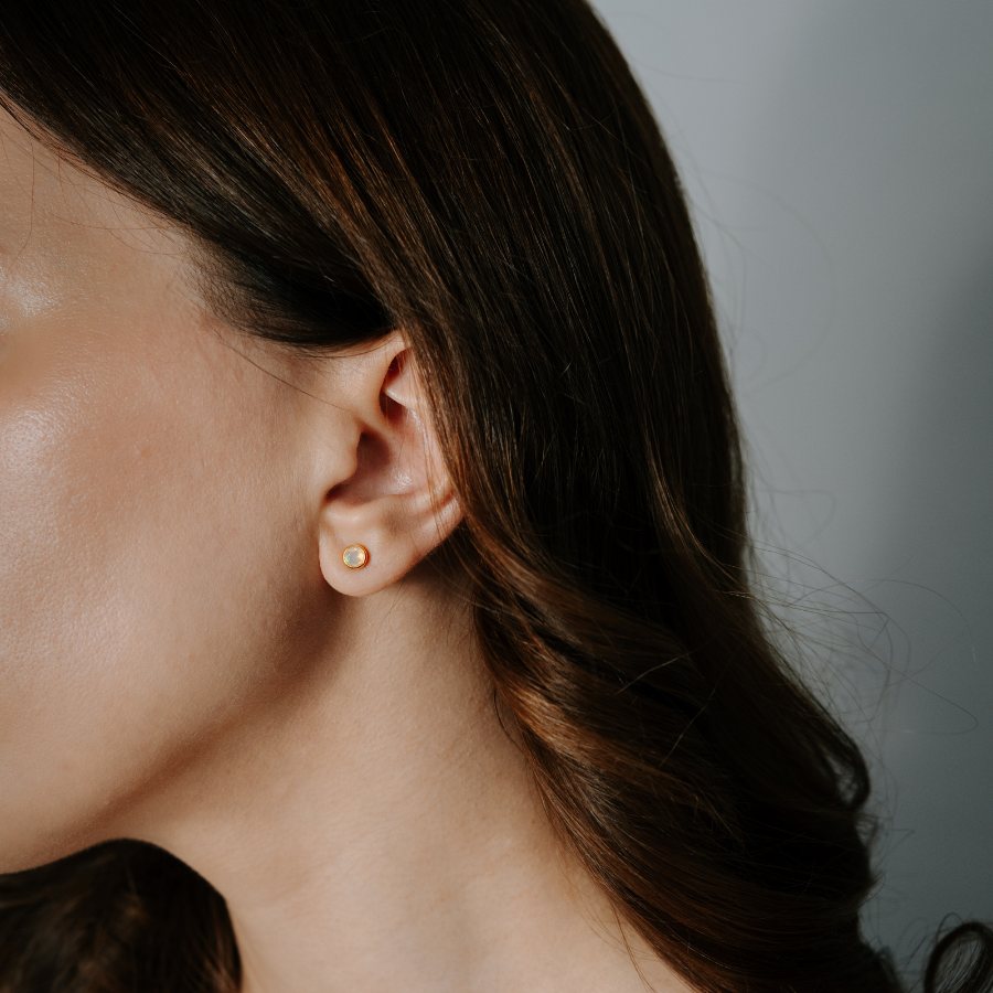 Boucles d'oreilles en argent Birthstone Golden October - Opale - Indira