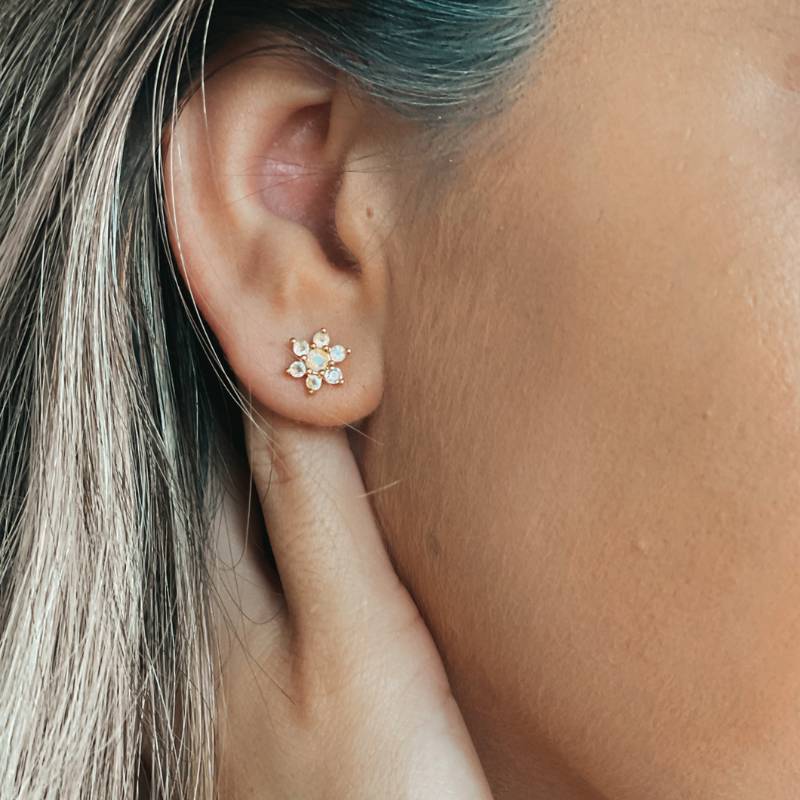 Boucles d'oreilles argent Dahlia doré - Opale