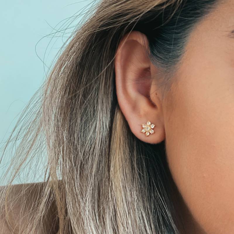 Boucles d'oreilles argent Dahlia doré - Opale