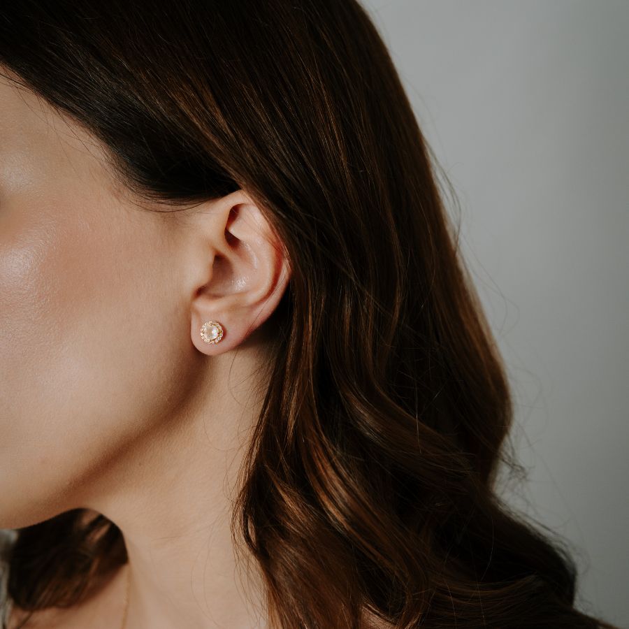Boucles d'oreilles en argent Keira Golden - Quartz Rose - Indira