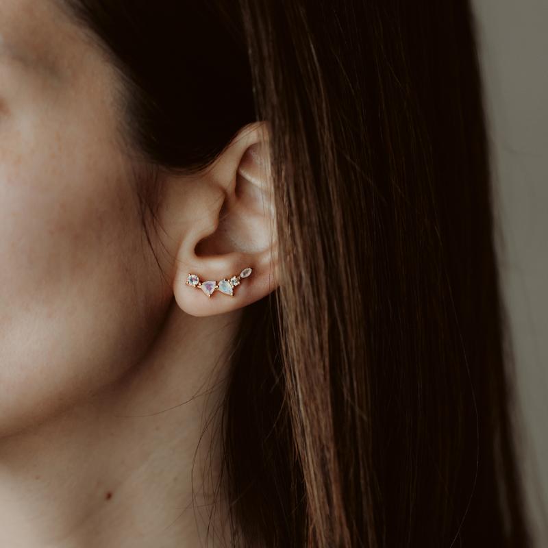 Boucles d'oreilles en argent Valery Golden - Pierre de Lune - Indira