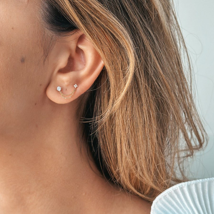 Boucles d'oreilles en or Double Chained Stones - Indira
