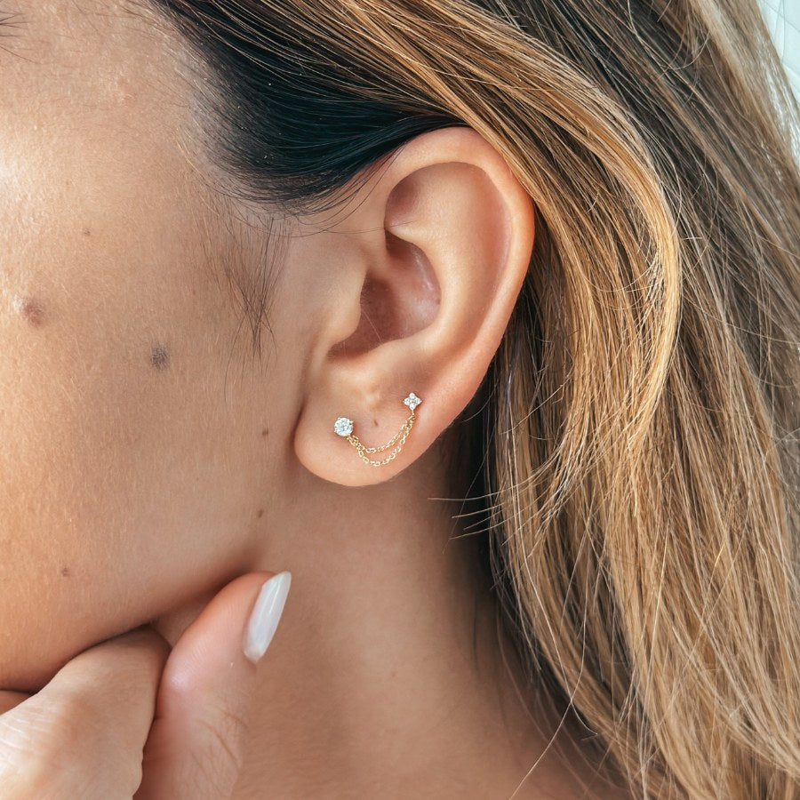 Boucles d'oreilles en or Double Chained Stones - Indira