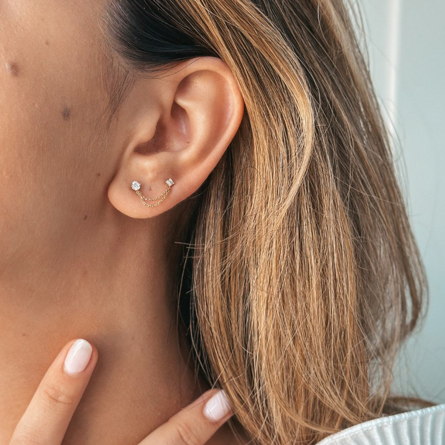 Boucles d'oreilles en or Double Chained Stones - Indira
