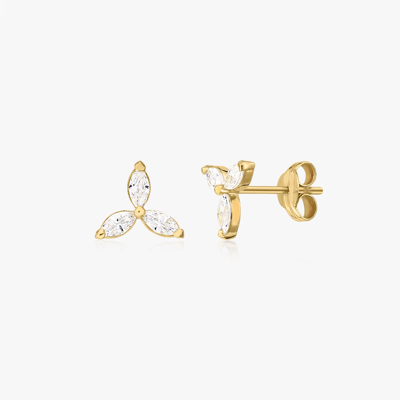 Boucles d'oreilles en or Flower Studs - Zirconia - Indira