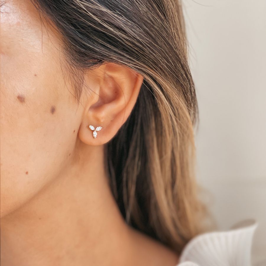 Boucles d'oreilles en or Flower Studs - Zirconium - Indira