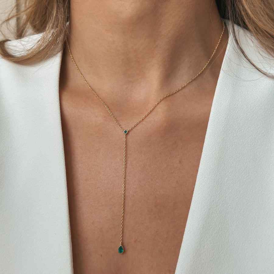 Collier en argent Golden Lariat - Onyx Vert - Indira