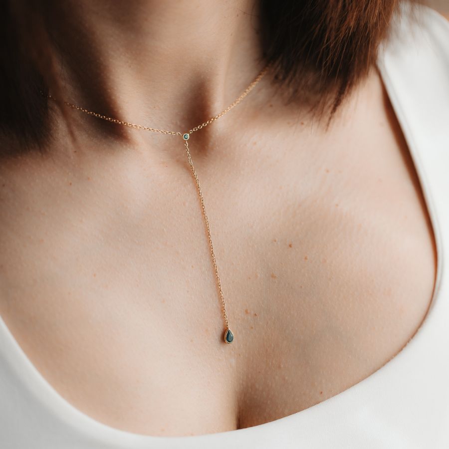 Collier en argent Golden Lariat - Onyx Vert - Indira