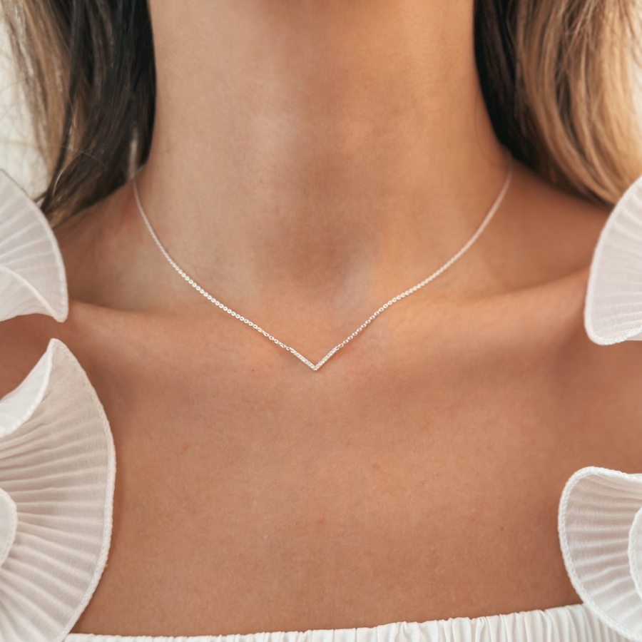 Collier en argent V Neck - Zirconium - Indira