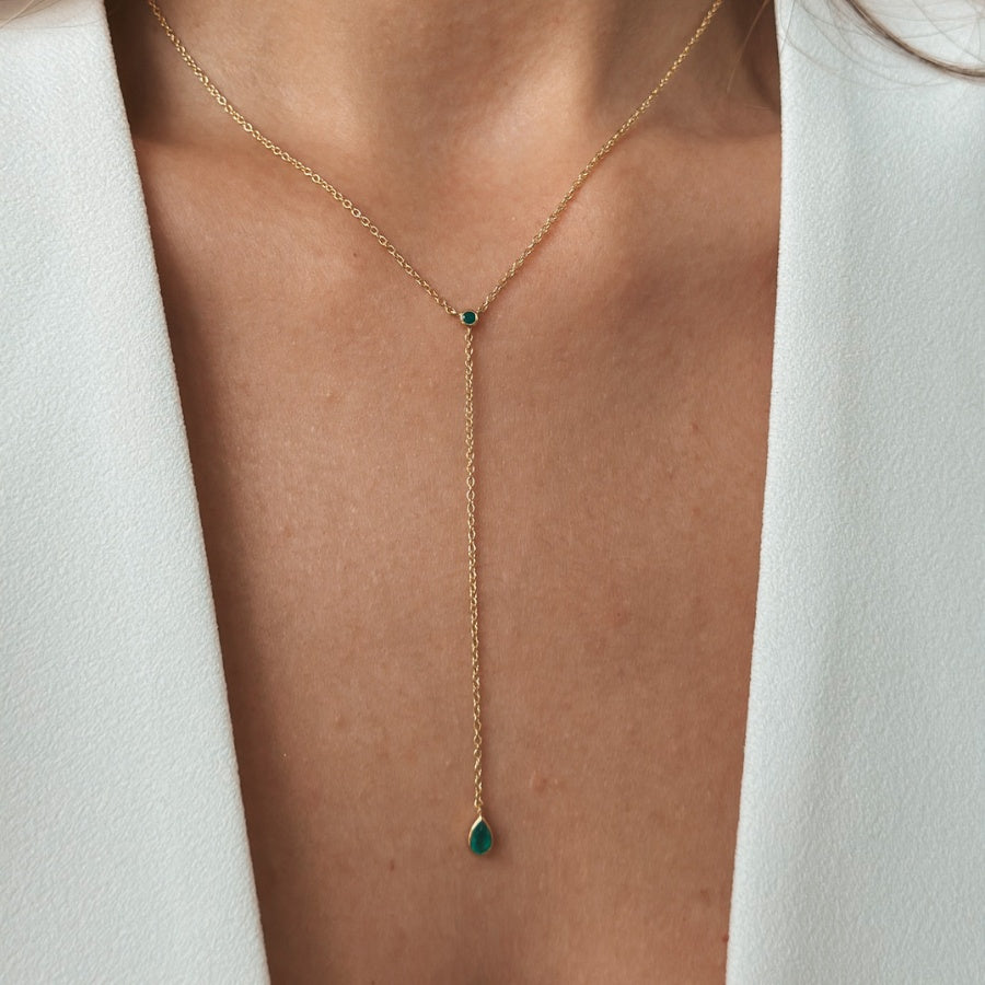 Collier en argent Golden Lariat - Onyx Vert - Indira