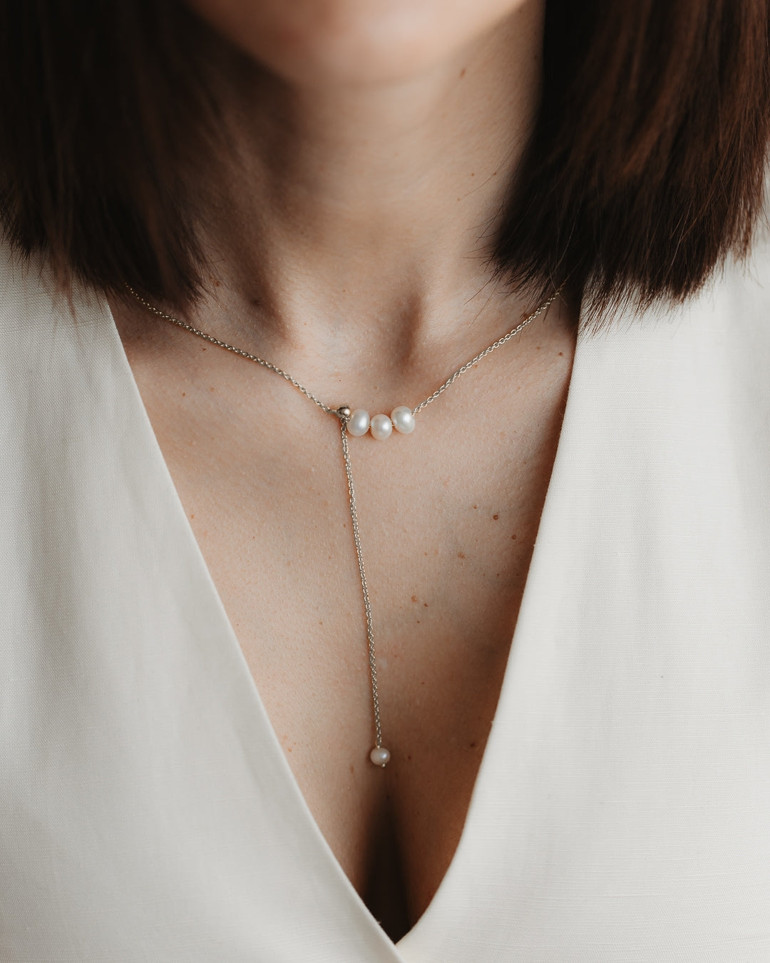 Collier en argent Lariat Ajustable - Perles de culture - Indira
