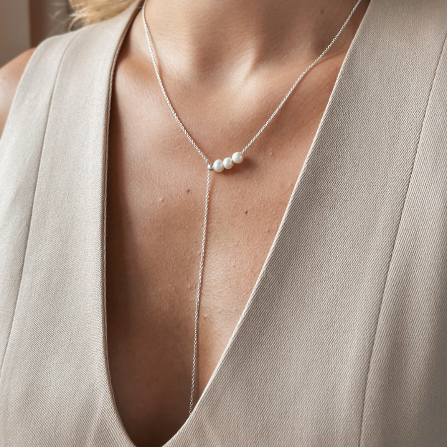 Collier en argent Lariat Ajustable - Perles de culture - Indira