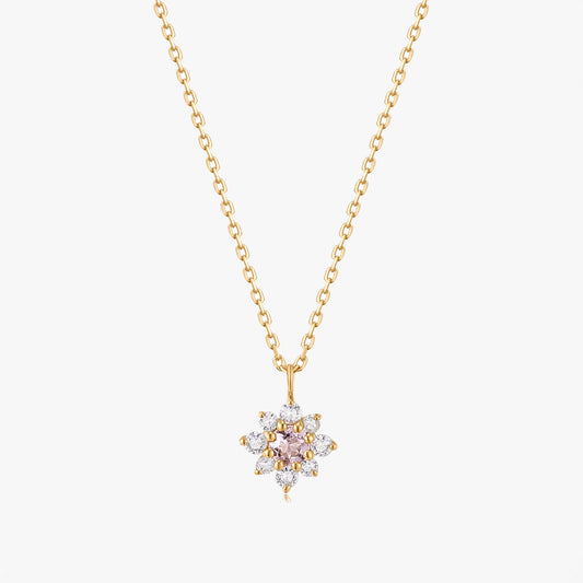 Collier Flora Or Jaune - Saphir Blanc, Morganite Rose