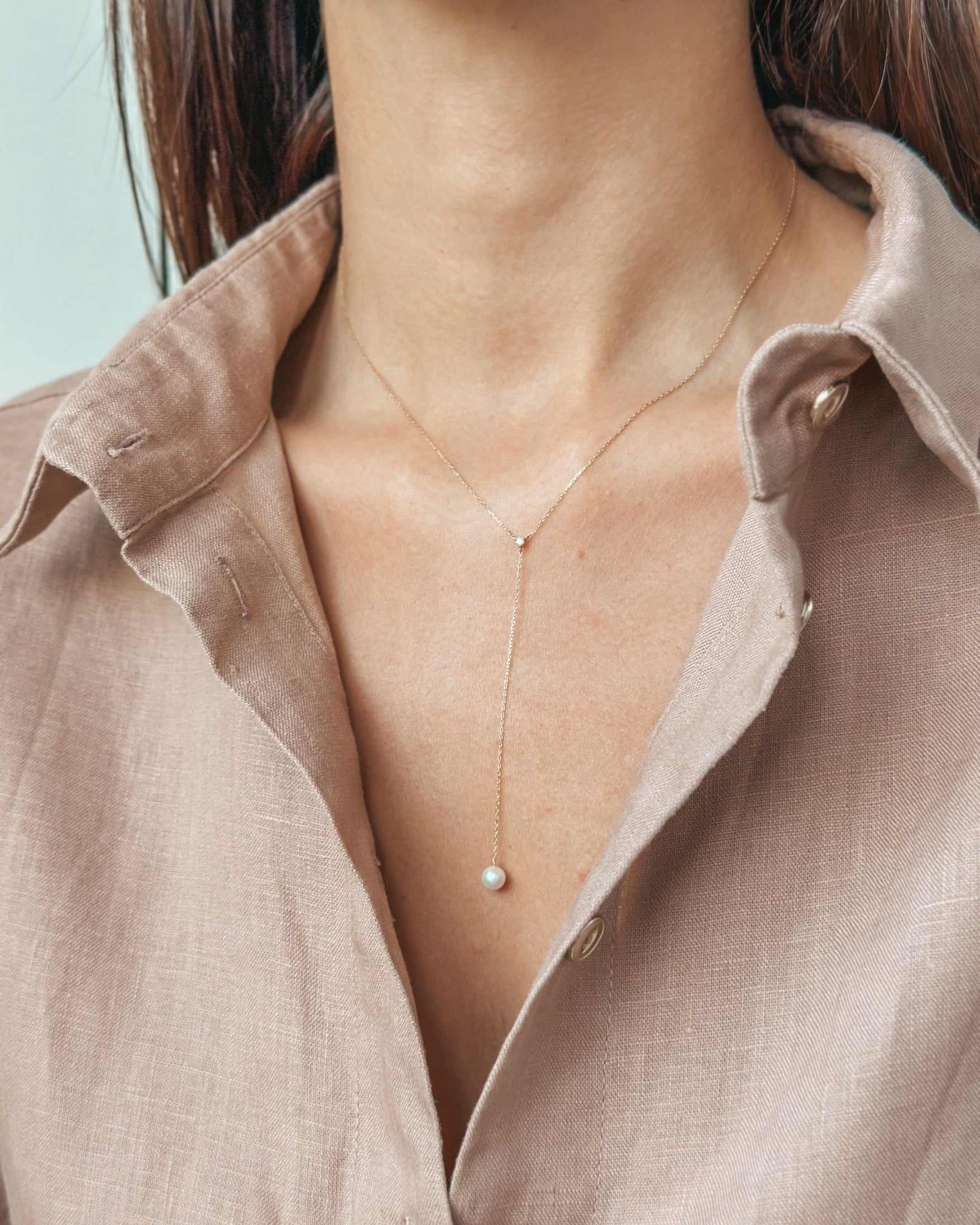 Collier en or jaune Yara - Perles Naturelles, Diamants - Indira