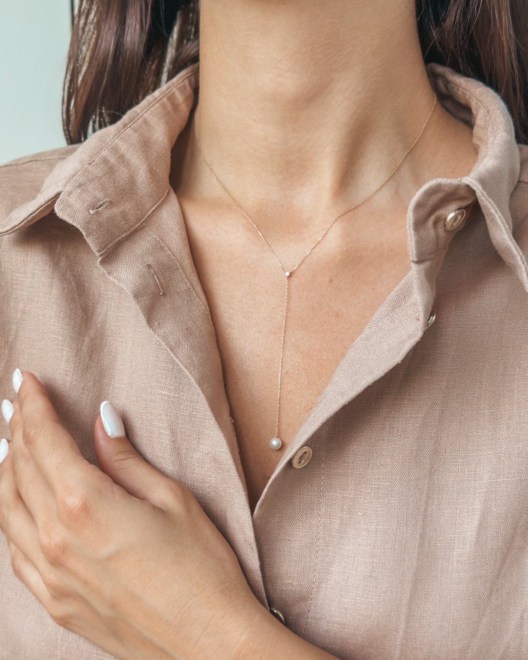 Collier en or jaune Yara - Perles naturelles, Diamants - Indira