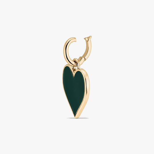 Pendentif cœur en argent sterling plaqué rhodium avec une incrustation vert profond, photographié sur fond blanc.