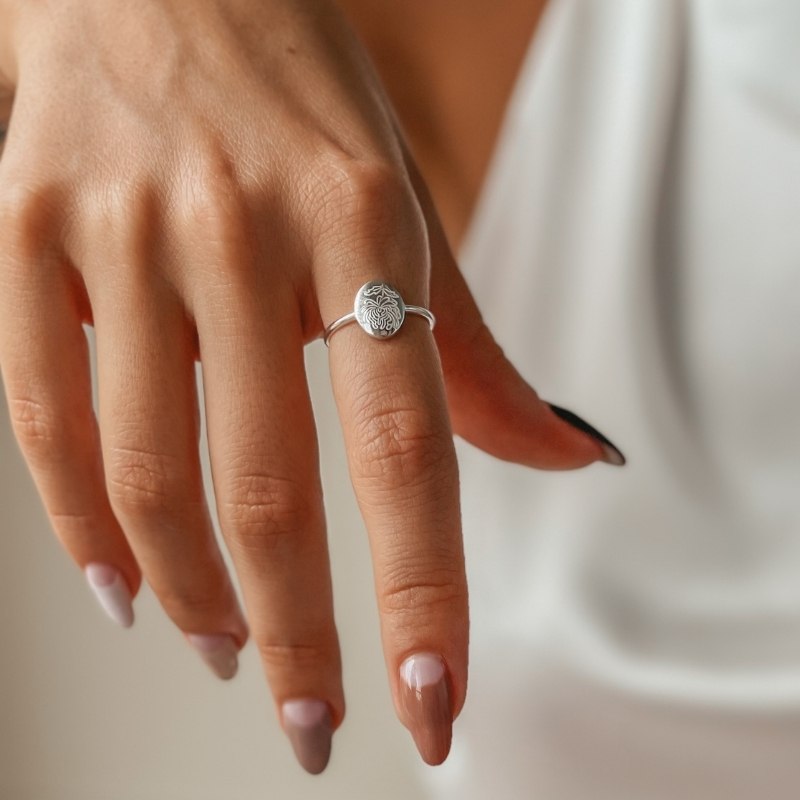 Bague en argent Birth Flower - Chrysanthème de novembre - Indira
