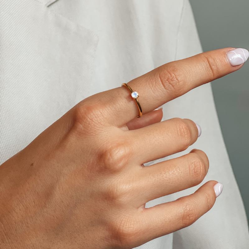 Bague en argent Birthstone Golden June - Pierre de Lune - Indira
