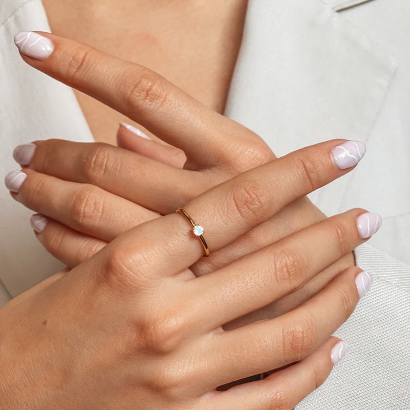 Bague en argent Birthstone Golden June - Pierre de Lune - Indira