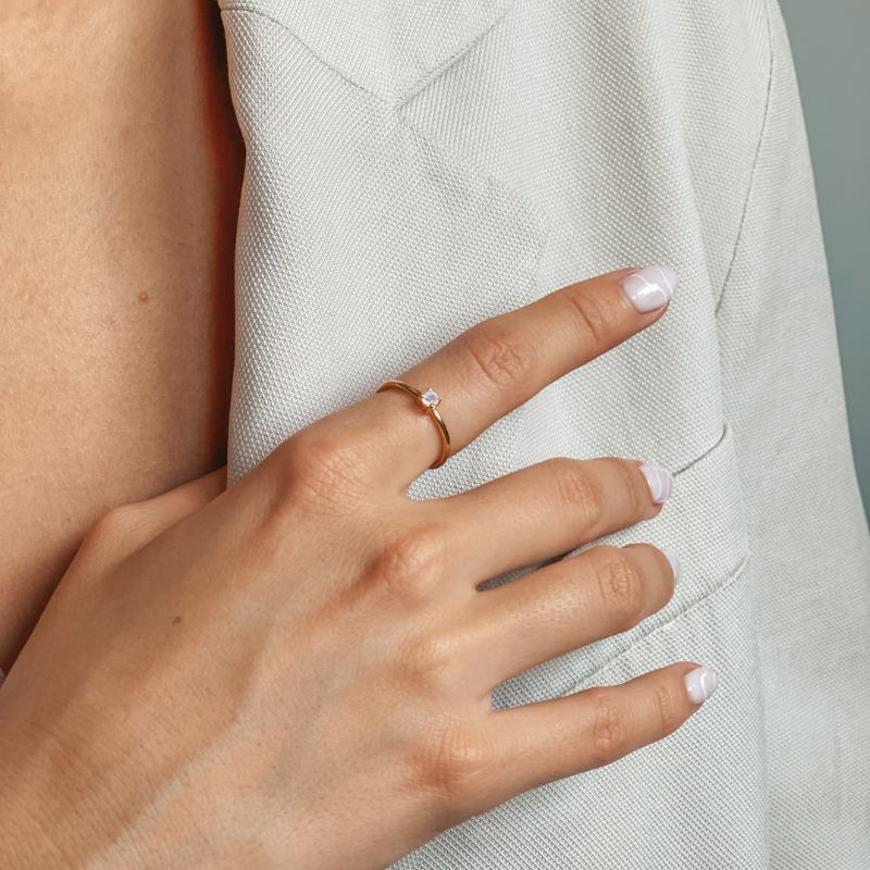 Bague en argent Birthstone Golden June - Pierre de Lune - Indira