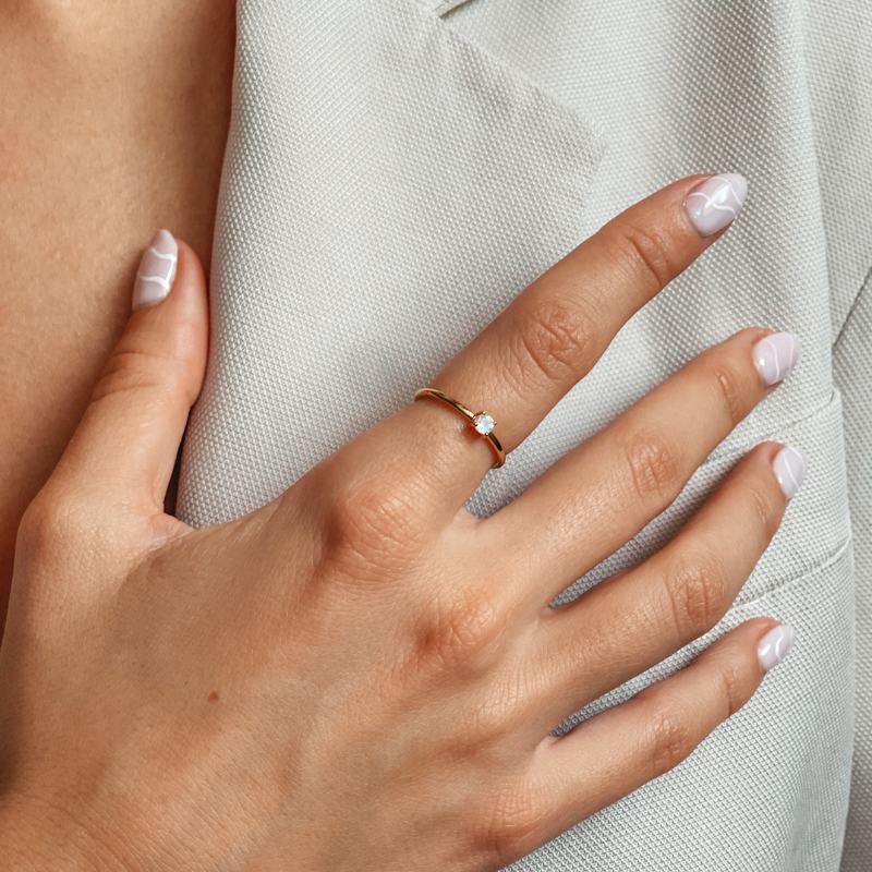 Bague en argent Birthstone Golden June - Pierre de lune - Indira
