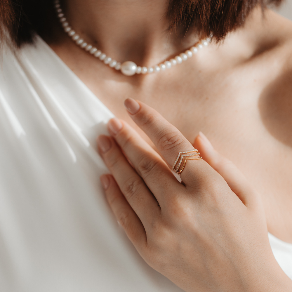 Bague en argent Golden Simple V - Zirconium - Indira