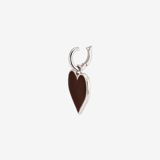 Pendentif cœur en argent 925 plaqué rhodium avec un centre brillant marron sur fond blanc.