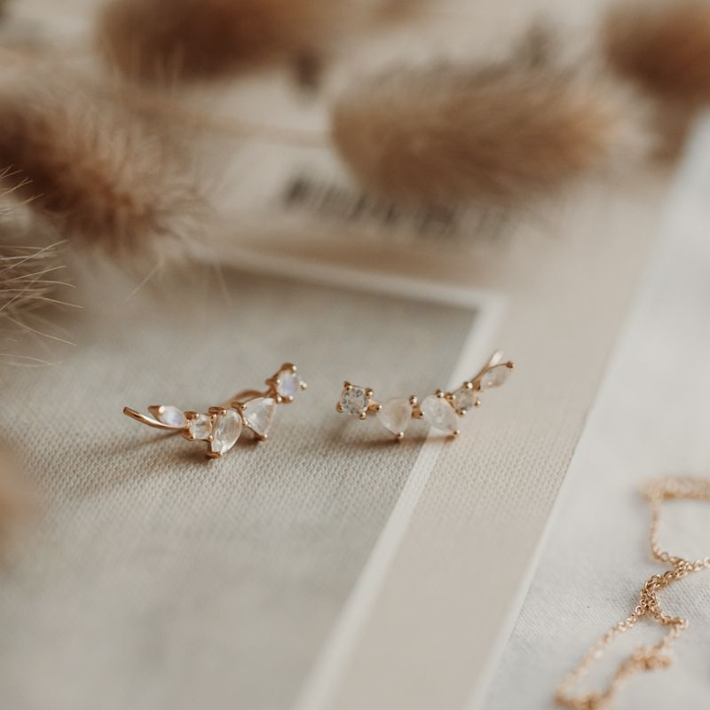 Boucles d'oreilles en argent Valery Golden - Pierre de Lune - Indira