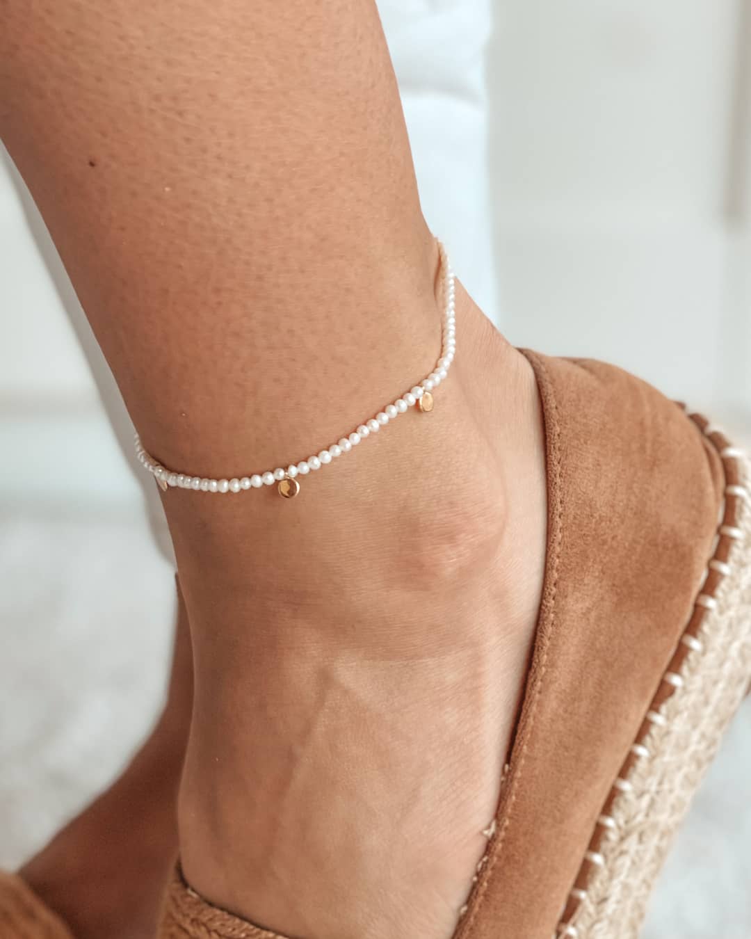 Bracelet de cheville en argent Venus - Perles naturelles - Indira