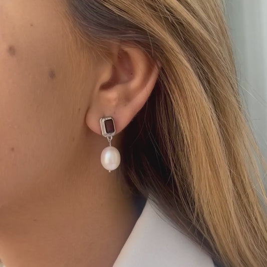 Boucles d'oreilles en argent antique - Grenat Perles Naturelles