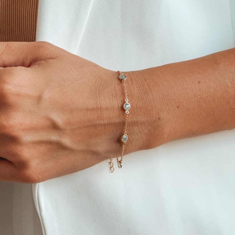 Bracelet en argent Birthstone Golden March - Aigue-marine - Indira