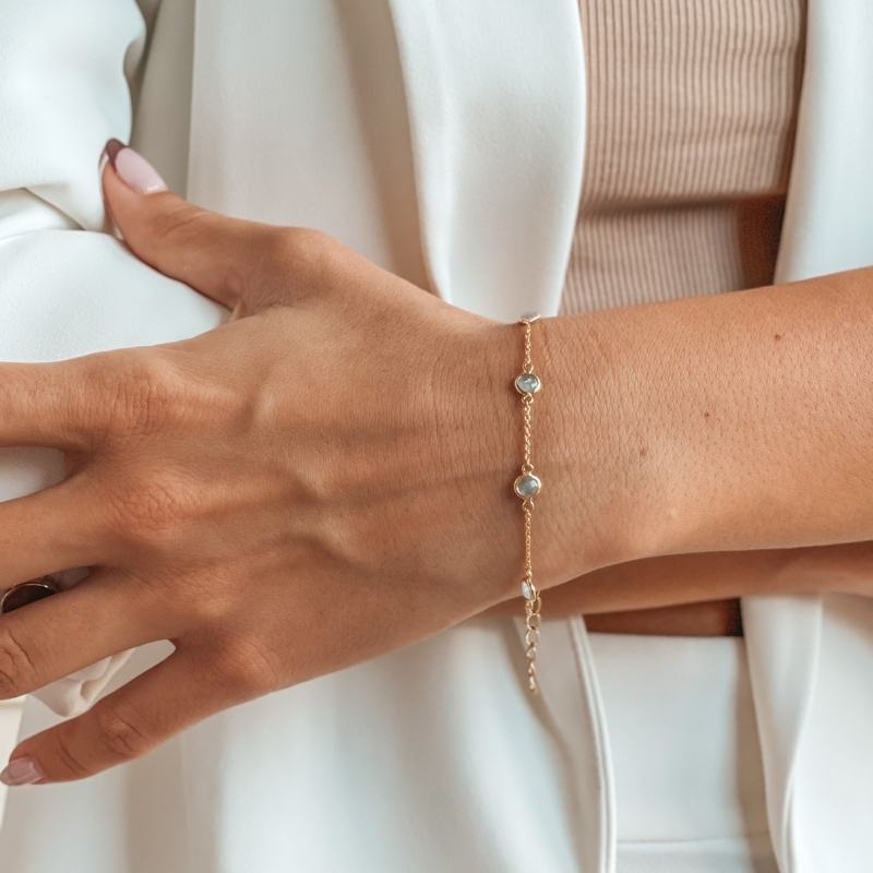 Bracelet en argent Birthstone Golden March - Aigue-marine - Indira