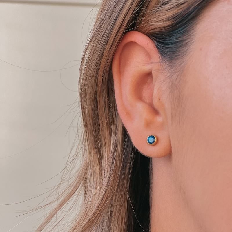 Boucles d'oreilles en argent Birthstone Golden September - Lapis Lazuli - Indira