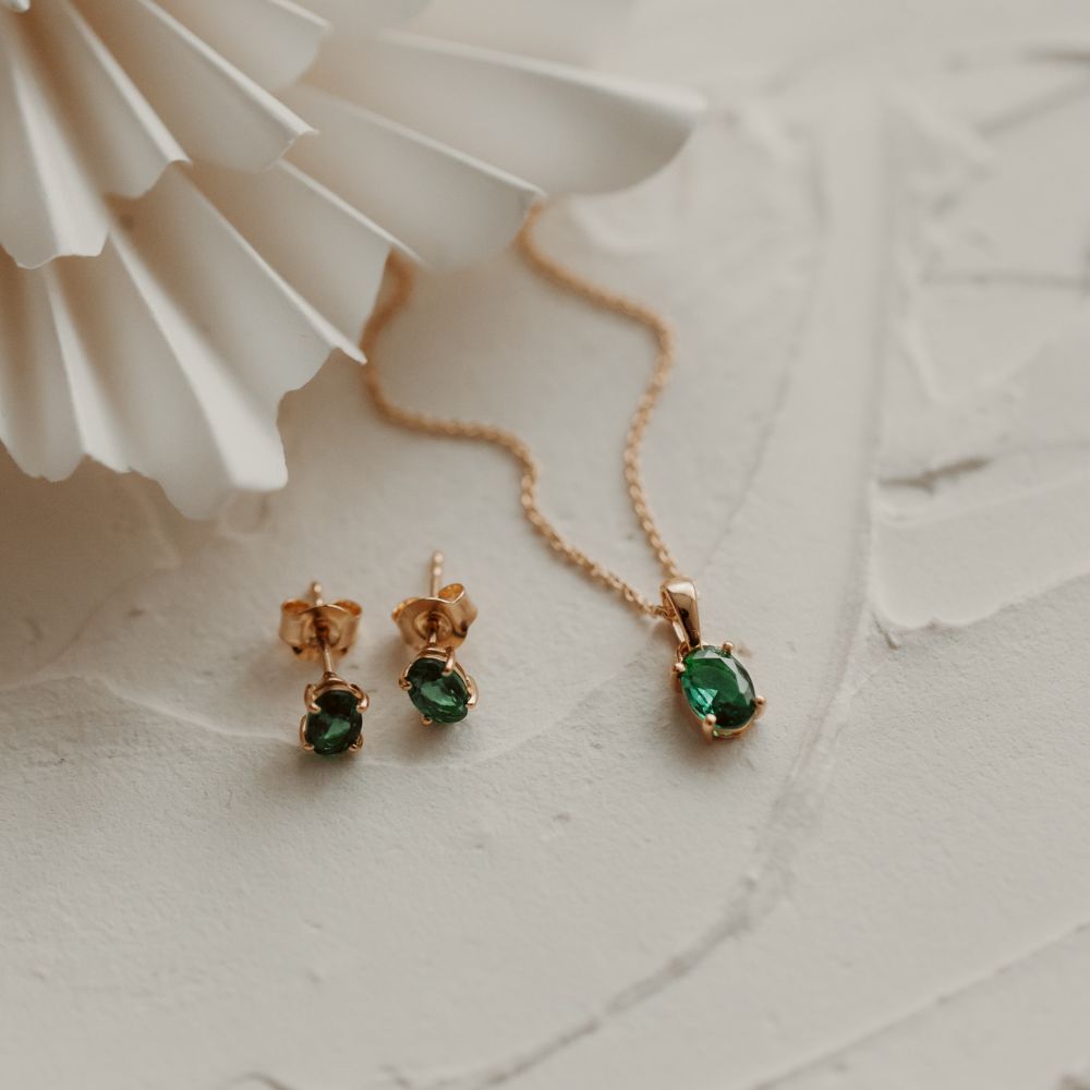 Boucles d'Oreilles en Argent Golden Reina - Zircon Vert
