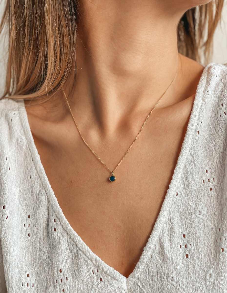 Collier en argent Birthstone Golden septembre - Saphir - Indira