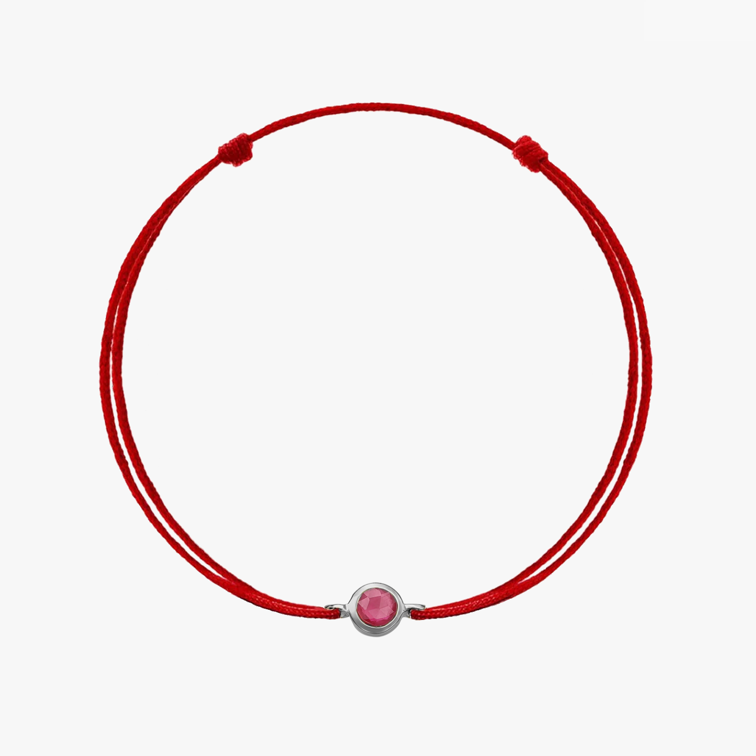 Bracelet en corde d'argent Birthstone Silver Juillet - Rubis - Indira