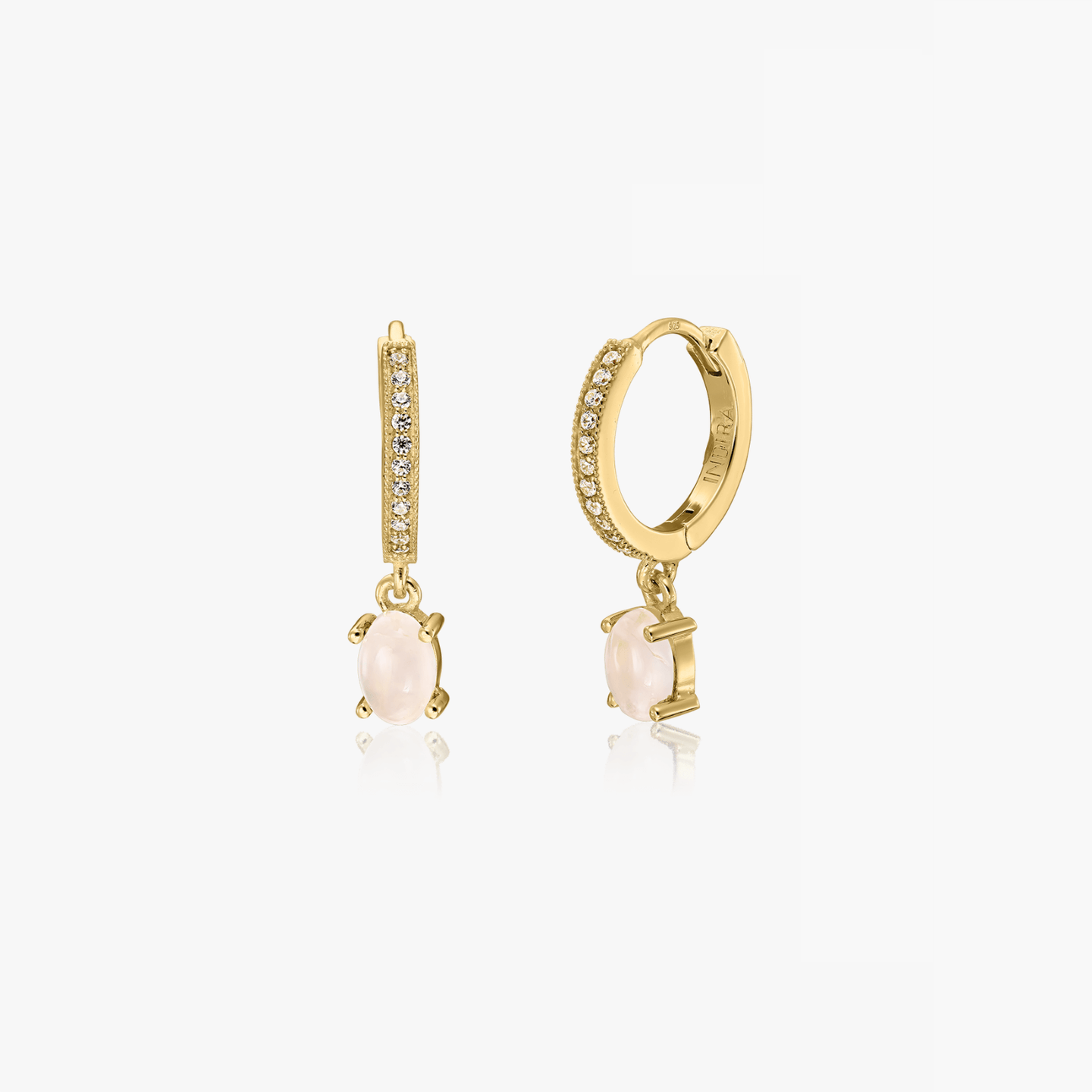 Boucles d'oreilles en argent Golden Gem Huggies - Quartz rose - Indira