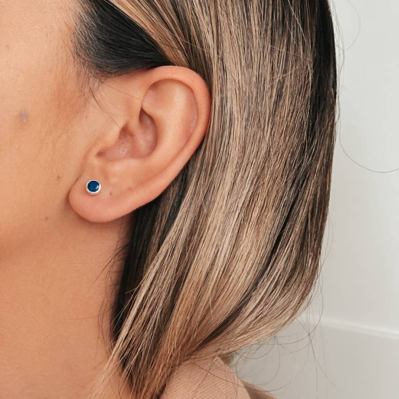 Boucles d'oreilles en argent Birthstone Septembre - Lapis - Indira