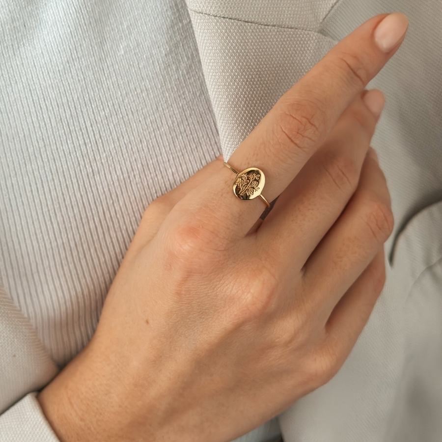 Bague en argent Birth Flower Golden - Septembre Aster - Indira