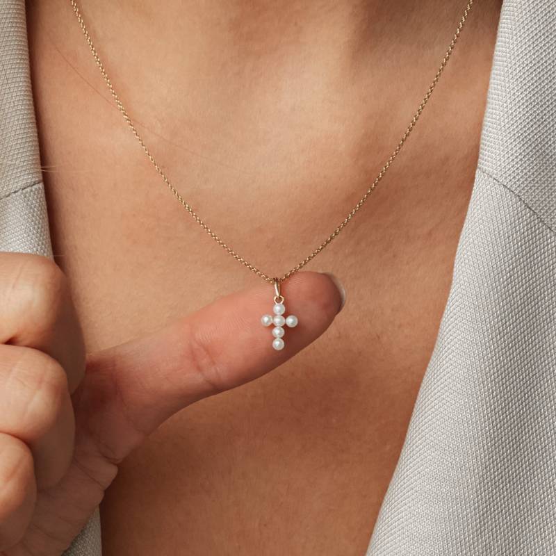 Pendentif en or Pearl Cross - Perles Naturelles - Indira