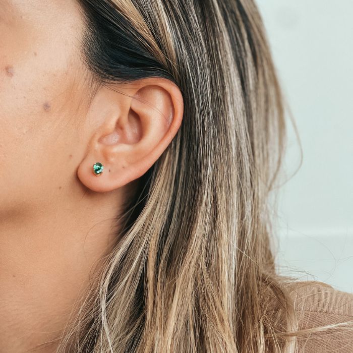 Boucles d'Oreilles en Argent Golden Reina - Zircon Vert