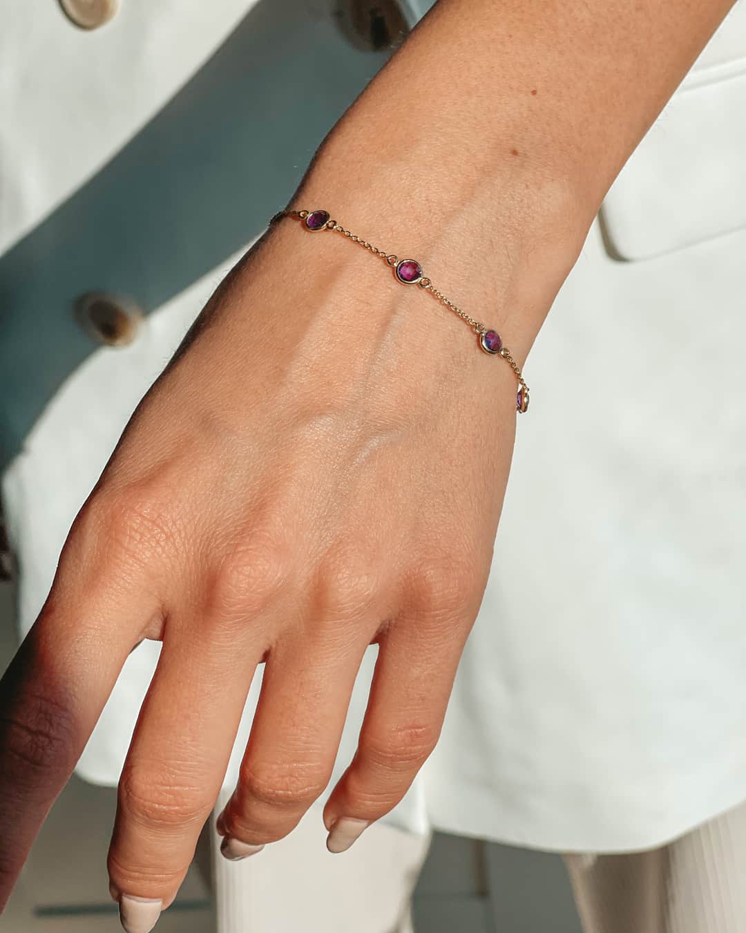 Bracelet en argent Birthstone Golden February - Améthyste - Indira