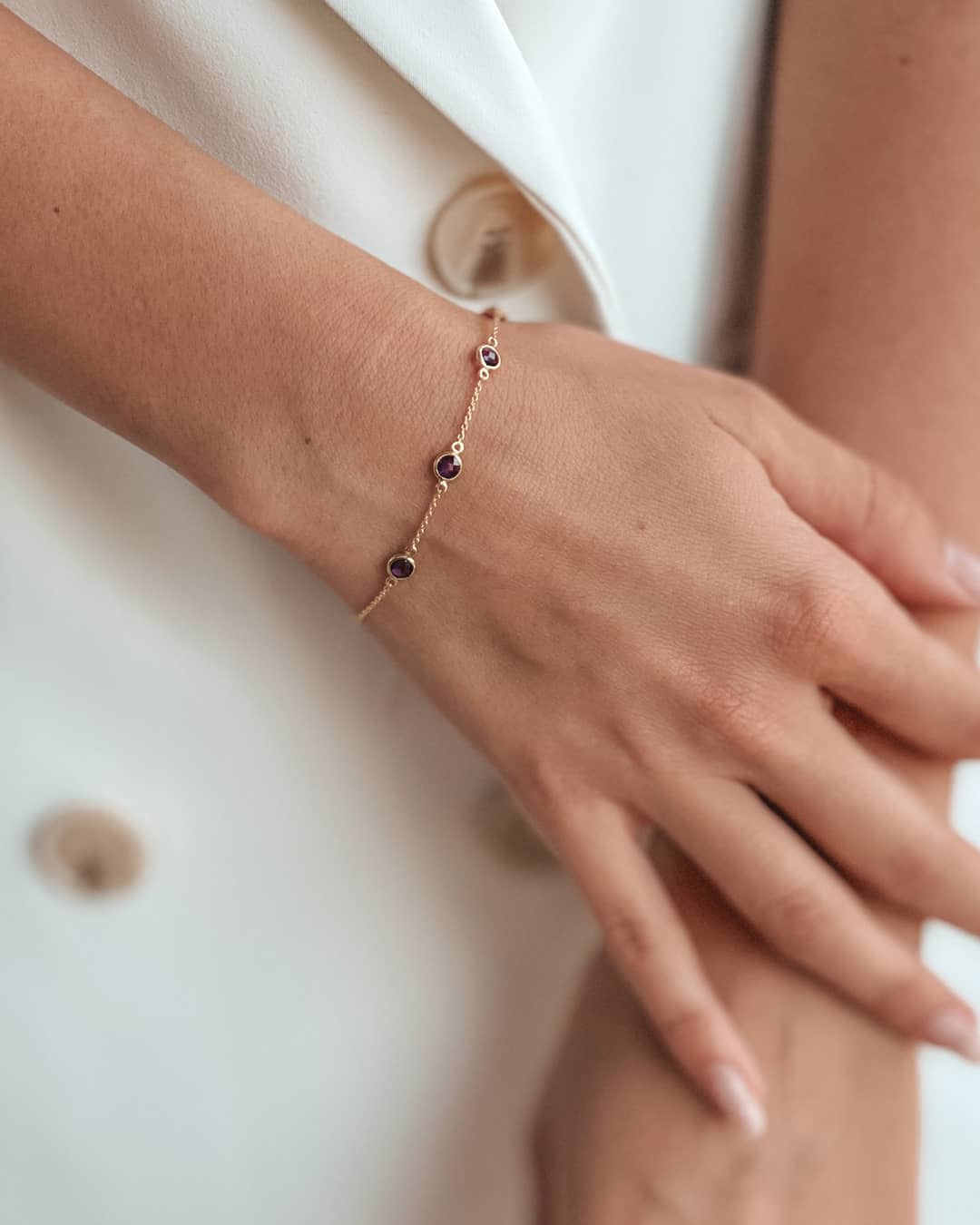Bracelet en argent Birthstone Golden février - Améthyste - Indira