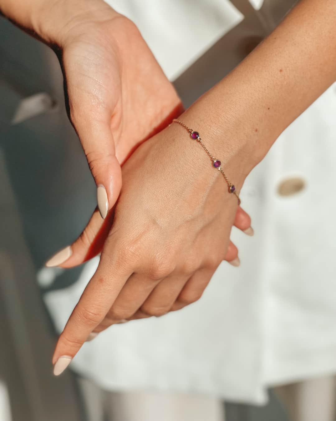 Bracelet en argent Birthstone Golden Février - Améthyste - Indira
