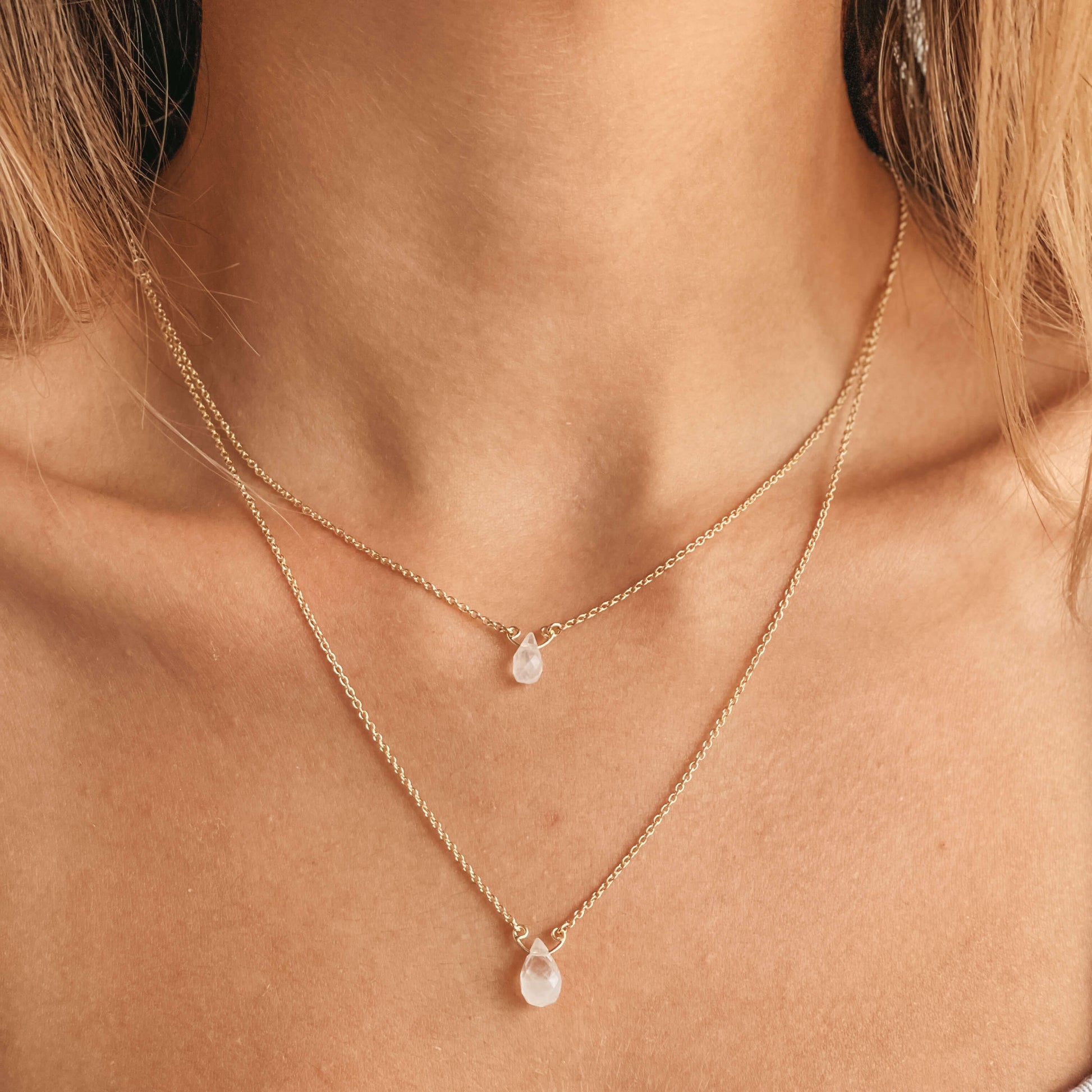 Collier en argent Double Rainbow Golden – Pierre de lune - Indira