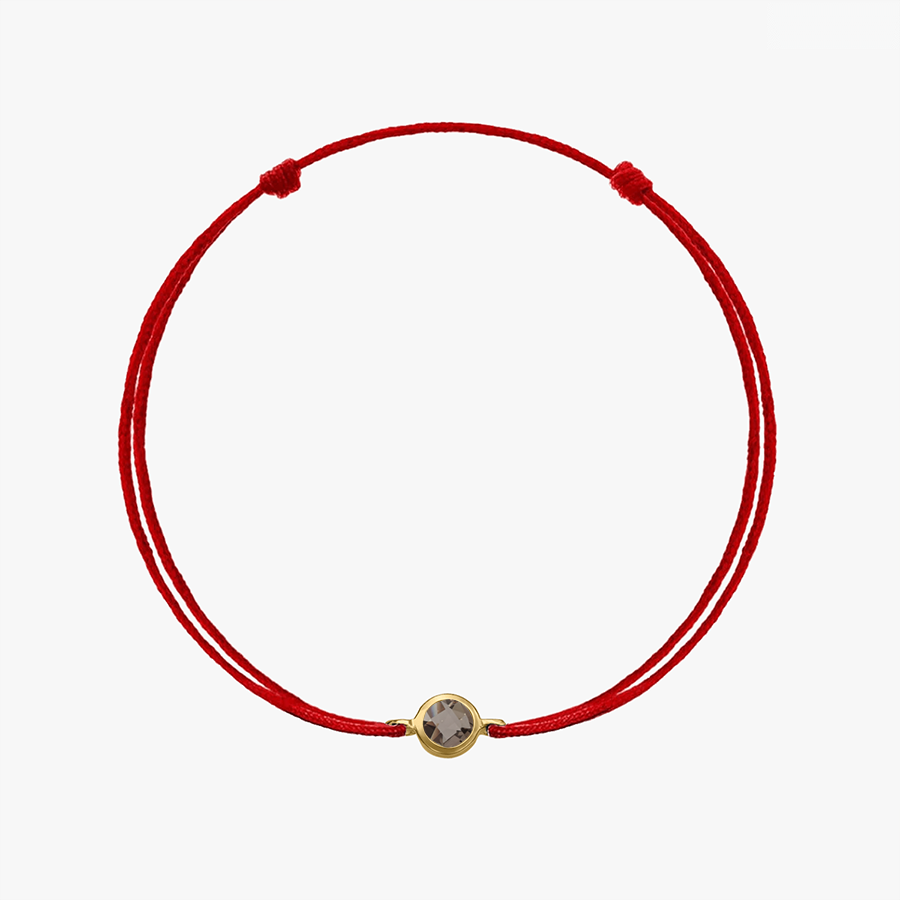 Bracelet Cordon Argent Pierre de Naissance Quartz Fumé Doré